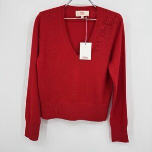 Kilte Collection 100% Washable Cashmere Celine V-Neck Sweater Cherry Red sz 2 M